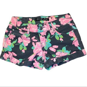 Celebrity Pink Black Floral Mid Rise Denim Shorts Junior Size 1